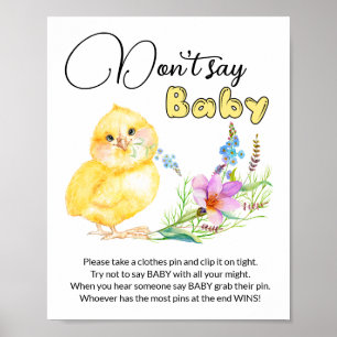 Don't say Baby little chick baby shower game Poster