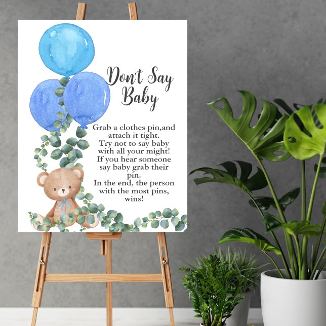 Don't say baby Oh Boy Bear Blue Balloon Eucalyptus Poster (Creator Uploaded)