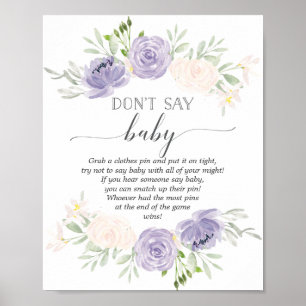 Don't Say Baby Pastel Purple Baby Shower Game Poster