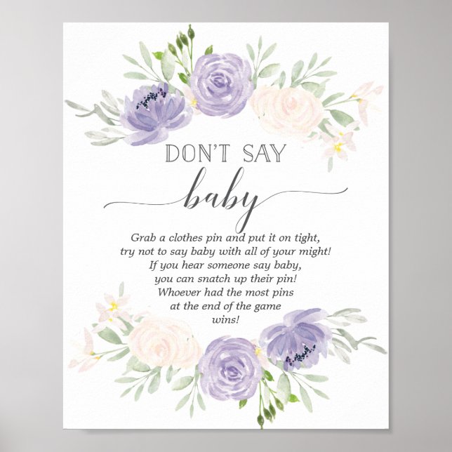 Don't Say Baby Pastel Purple Baby Shower Game Poster (Front)