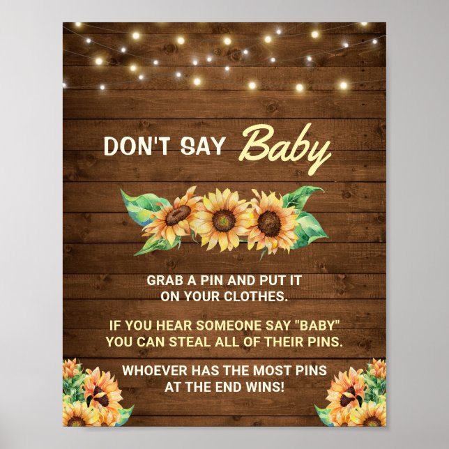 Don't Say Baby Pin Game Fall Rustic Neutral Shower Poster (Front)