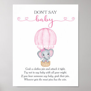 Don't Say Baby Pink Elephant Baby Shower Game Poster