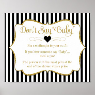 Don't Say Baby Shower Game Black Gold Neutral Poster