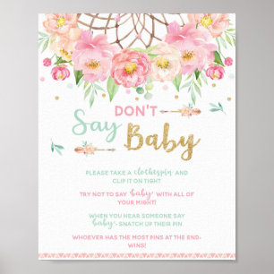 Don't Say Baby Shower Game Boho Dream Catcher Sign