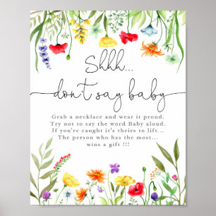 Don't say baby shower game colourful wildflowers poster