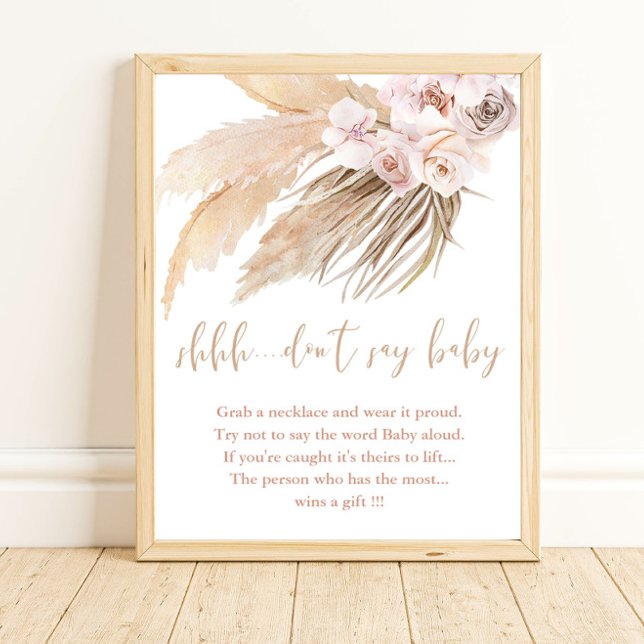 Don't say baby shower game pampas grass boho poster (Creator Uploaded)