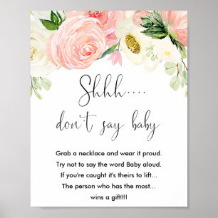 Don't say baby shower game sign pink gold floral