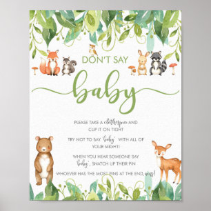 Don't Say Baby Shower Game Woodland Greenery Sign