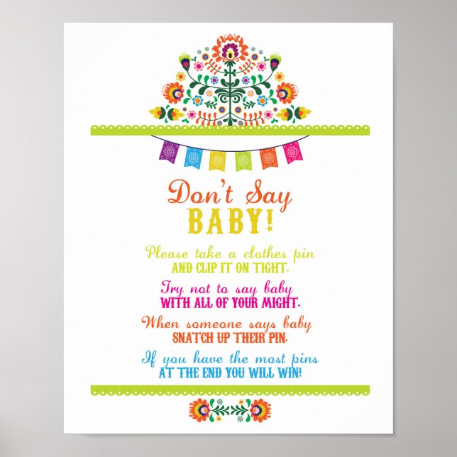 Don't Say Baby Shower Games Poster Fiesta (Front)