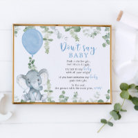 Don't say baby sign, blue elephant balloons boy