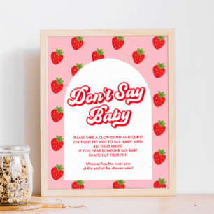  Don't Say Baby Strawberry Baby Shower Game Poster