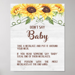 DON'T SAY BABY Sunflower Shower Game Sign NECKLACE