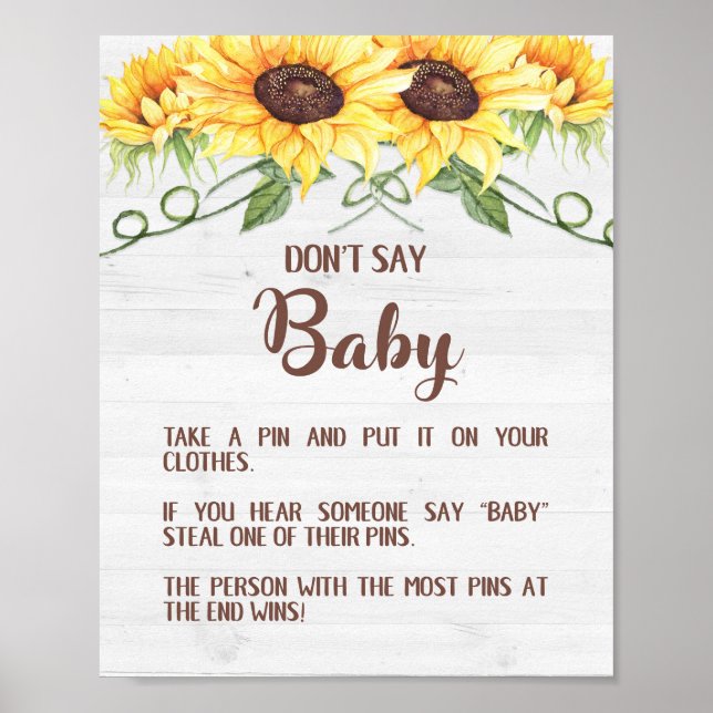 DON'T SAY BABY Sunflower Shower Game Sign PIN (Front)