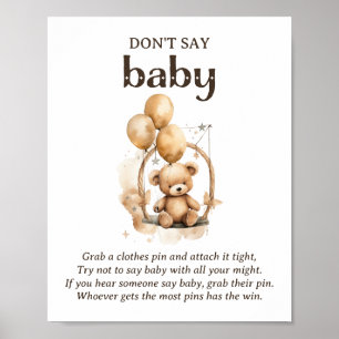 Don't Say Baby Teddy Bear Baby Shower Game Poster