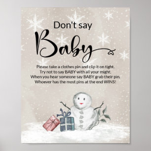 Don't say baby winter baby shower poster. Poster
