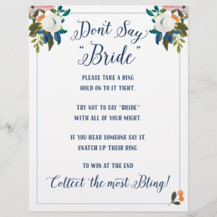 Don't Say Bride Bridal Shower Game Flyer