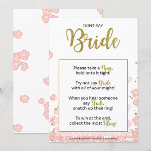 Don't Say Bride Bridal Shower Ring Game   Pink Gol Invitation