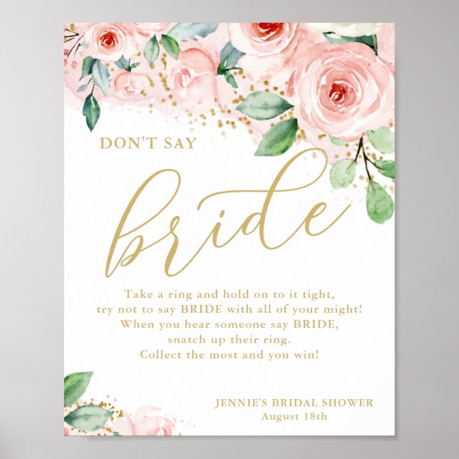 Don't Say Bride Pink Floral Bridal Shower Game Poster (Front)