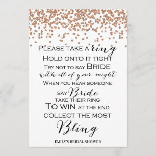 Don't Say Bride Rose Gold Bridal Shower Game 5x7 Invitation