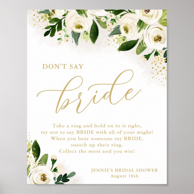 Don't Say Bride White Gold Floral Shower Game Poster (Front)