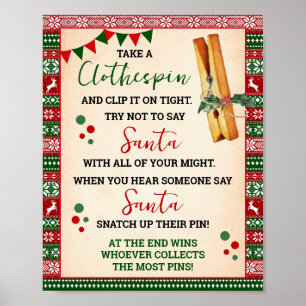 Don't Say Santa Clothespin Game Ugly Sweater Sign