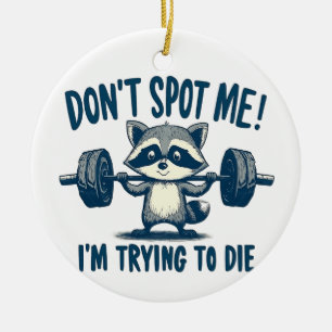 Don't Spot Me, I'm Trying Funy Fitness Racoon Ceramic Tree Decoration