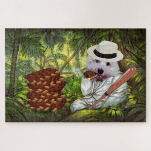 Don't Steal My Ribs! Funny Maltese Dog Jigsaw Puzzle