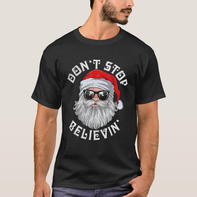 Don't Stop Believin Christmas Santa Pyjamas Boys K T-Shirt (Front)
