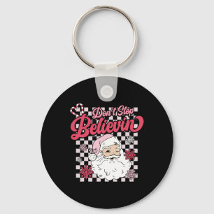 Don't Stop Believin' Fun Santa Claus Pink Retro Ch Key Ring
