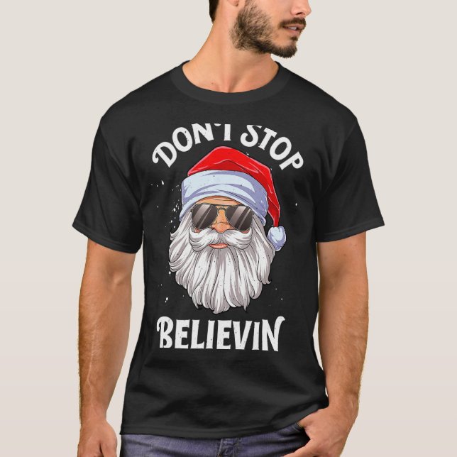 Dont Stop Believin Santa Christmas Boys Kids  T-Shirt (Front)