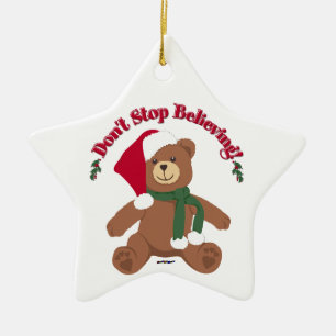 Don't Stop Believing! Christmas Bear Ceramic Tree Decoration
