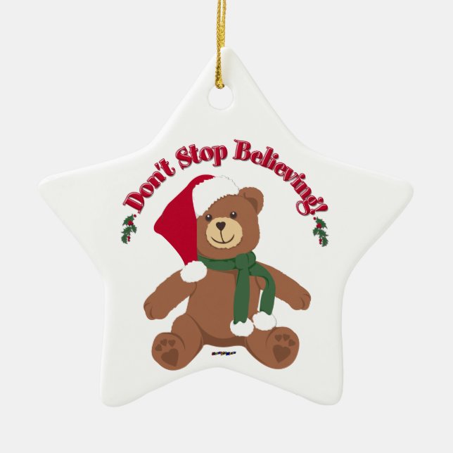 Don't Stop Believing! Christmas Bear Ceramic Tree Decoration (Front)
