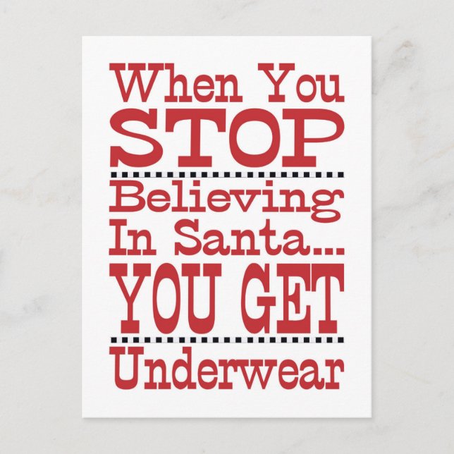 Don't Stop Believing in Santa Holiday Postcard (Front)