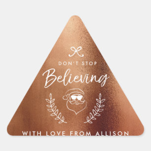 Don't stop believing Santa Christmas Holiday Humou Triangle Sticker