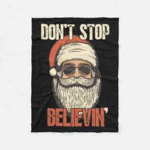 Don't Stop Believing Santa Vintage Santa Claus Sun Fleece Blanket