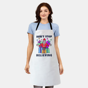 Don't Stop Believing Santa with Gifts Apron