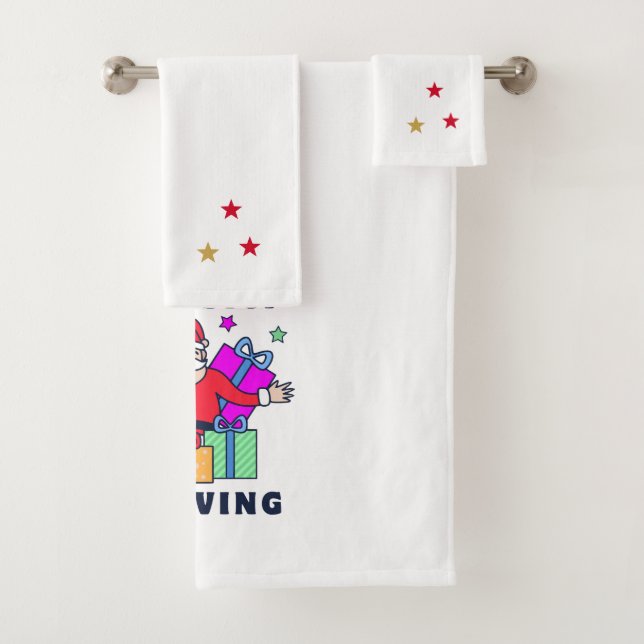 Don't Stop Believing Santa with Gifts Bath Towel Set (Insitu)