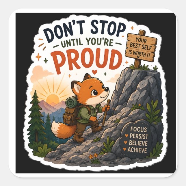 Don't Stop Until You're Proud Fox Sticker  (Front)