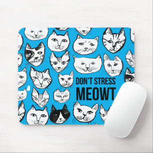 Don't Stress MEOWT Cat Head Pattern Blue Mouse Mat