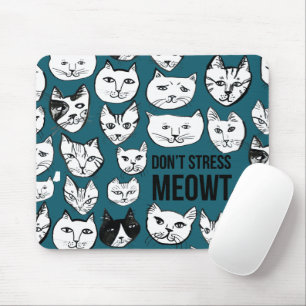 Don't Stress MEOWT Cat Head Pattern Green Mouse Mat