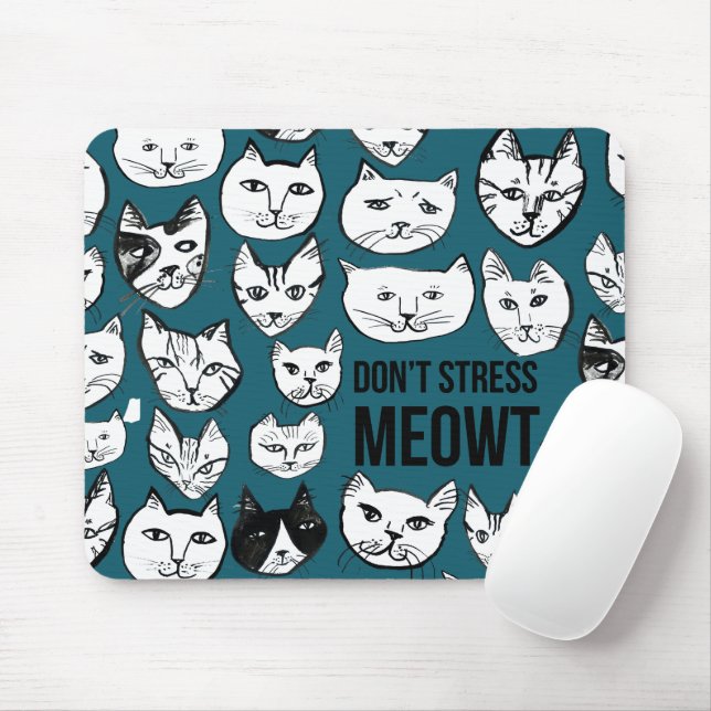Don't Stress MEOWT Cat Head Pattern Green Mouse Mat (With Mouse)