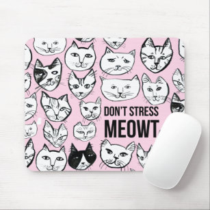 Don't Stress MEOWT Cat Head Pattern Pink Mouse Mat