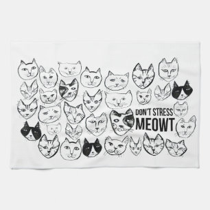 Don't Stress Meowt Funny Cat Pattern Tea Towel