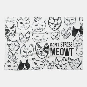 Don't Stress Meowt Funny Cat Pattern Tea Towel