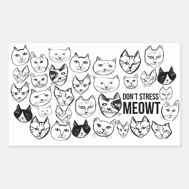 Don't Stress Meowt Funny Cat Rectangular Sticker (Front)