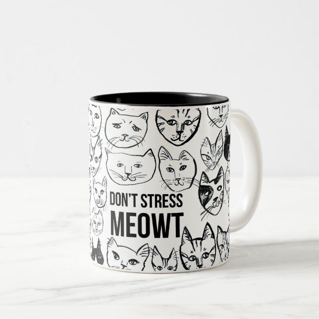 Don't Stress Meowt Funny Cat Two-Tone Coffee Mug (Front Right)