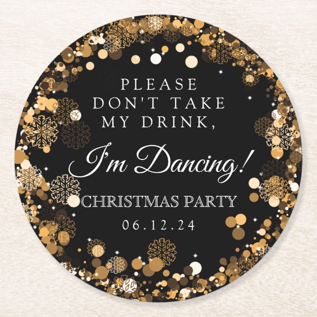 "Don't Take My Drink" Christmas Party Gold Round Paper Coaster (Front)