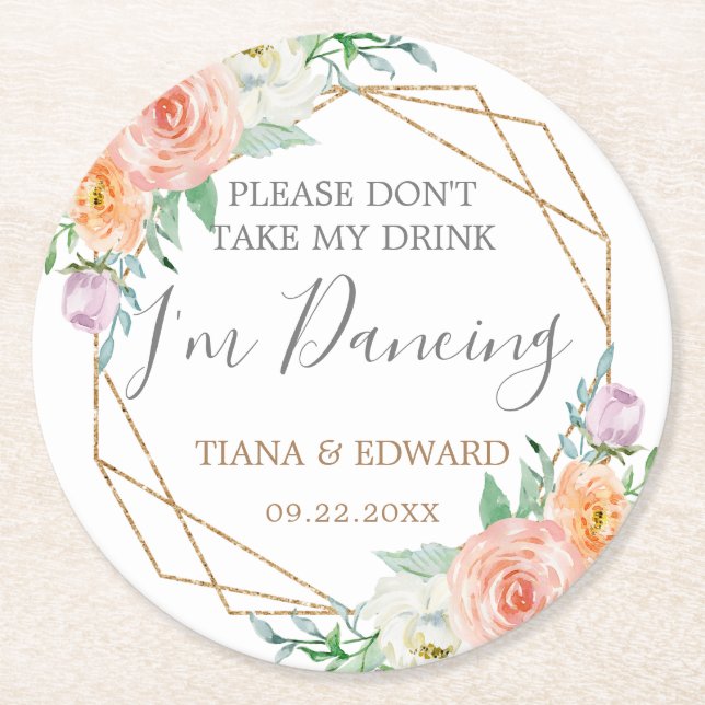 Don't Take My Drink Floral Wedding Coaster (Front)