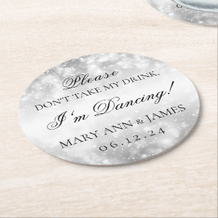 Don't Take My Drink! Silver Shimmer Lights Round Paper Coaster