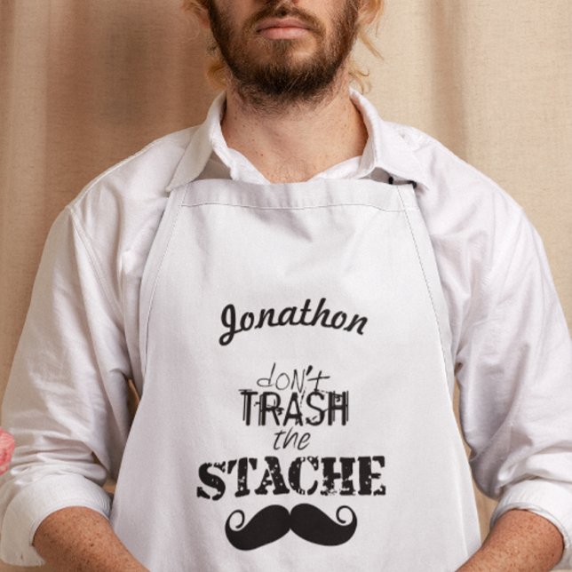 Don't Trash the Stache Moustache Retro Hipster Long Apron (Creator Uploaded)